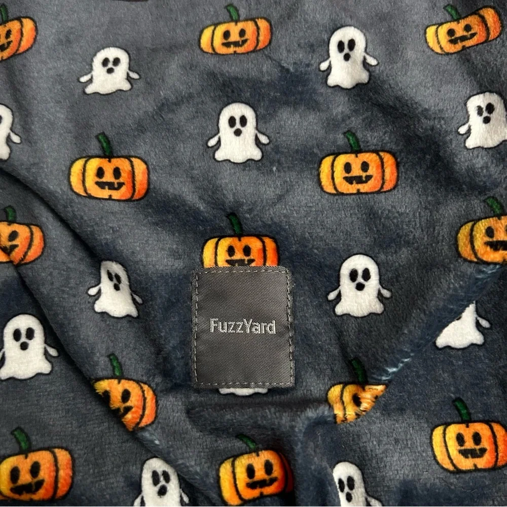 LIKE NEW FuzzYard Halloween Pumpkin & Ghost Gray Plush Dog Pajamas - Size 3